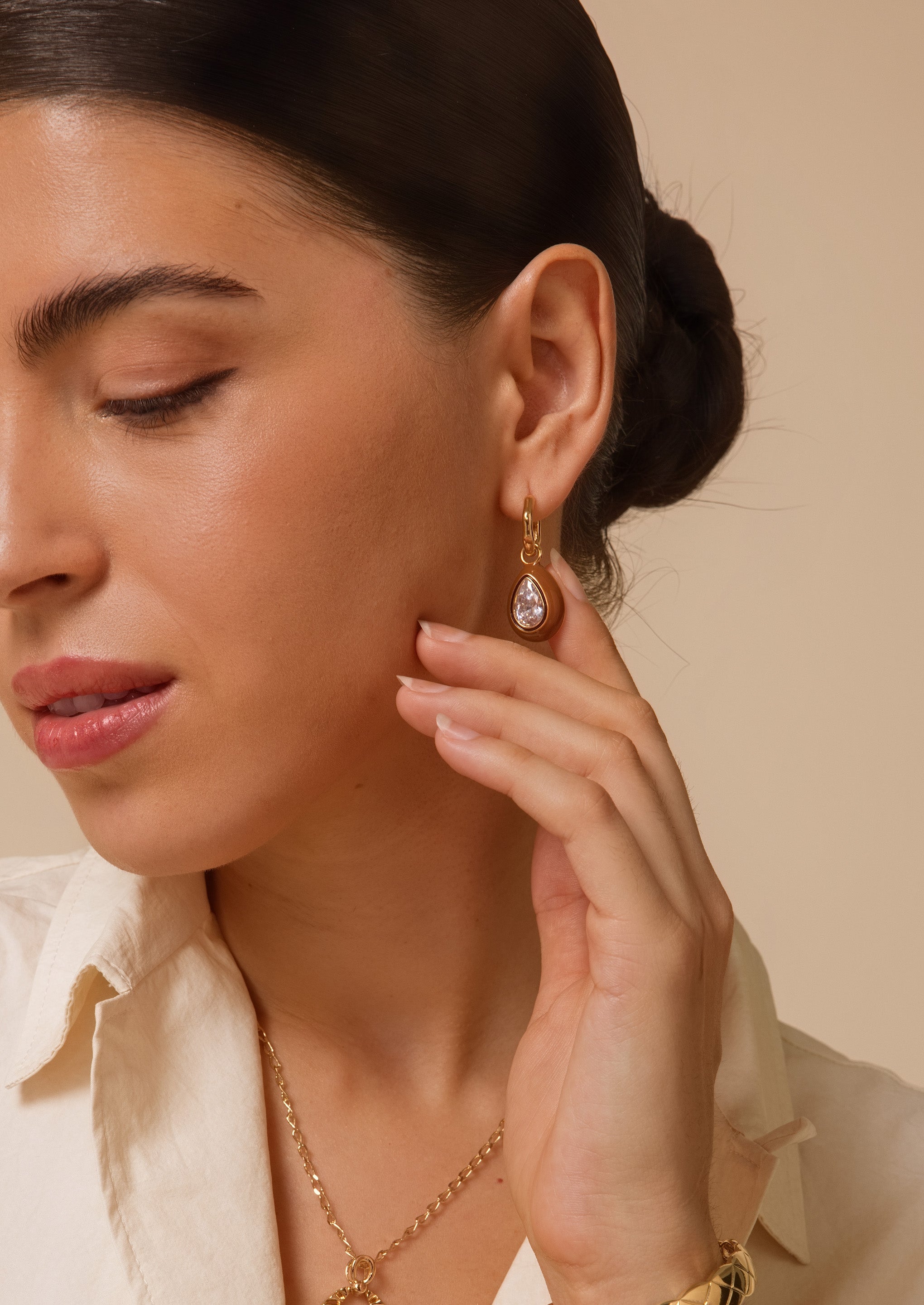 Teardrop Gemstone Hoop Earrings