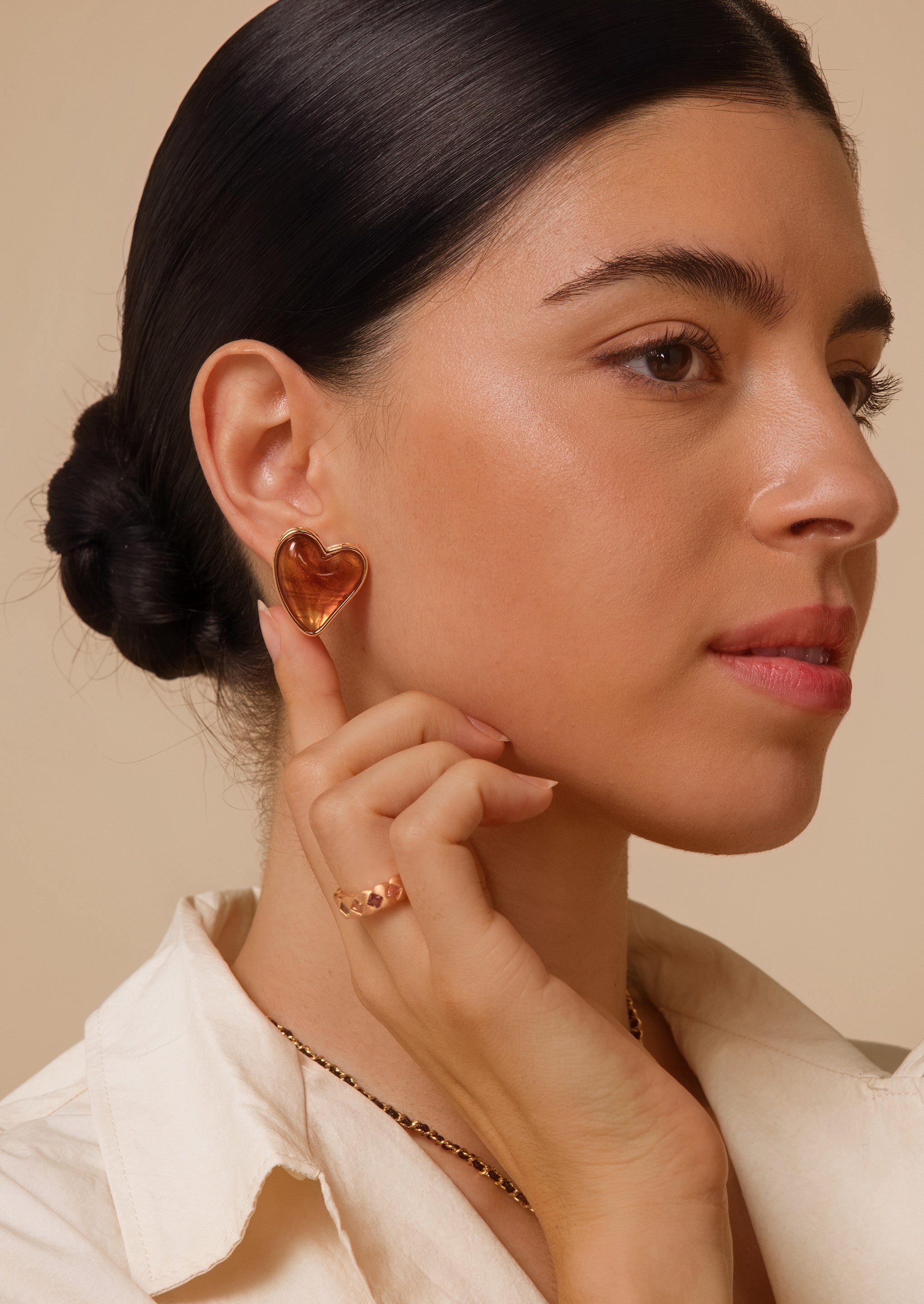 Amber Heart Stud Earrings