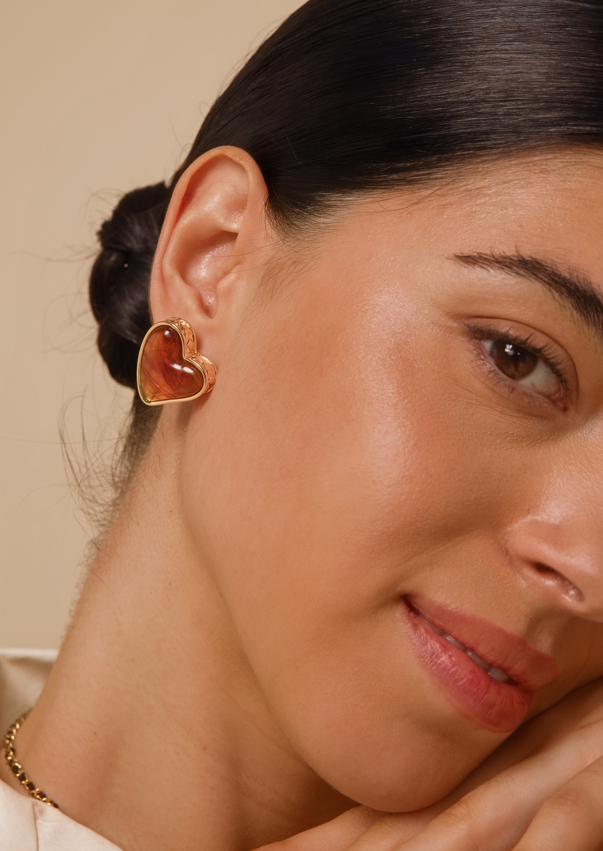 Amber Heart Stud Earrings