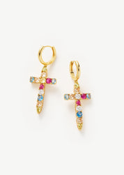 Cross Charm Hoop Earrings