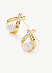 Cross Pearl Stud Earrings