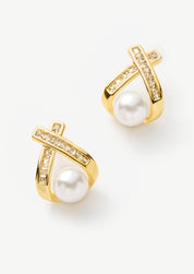 Cross Pearl Stud Earrings