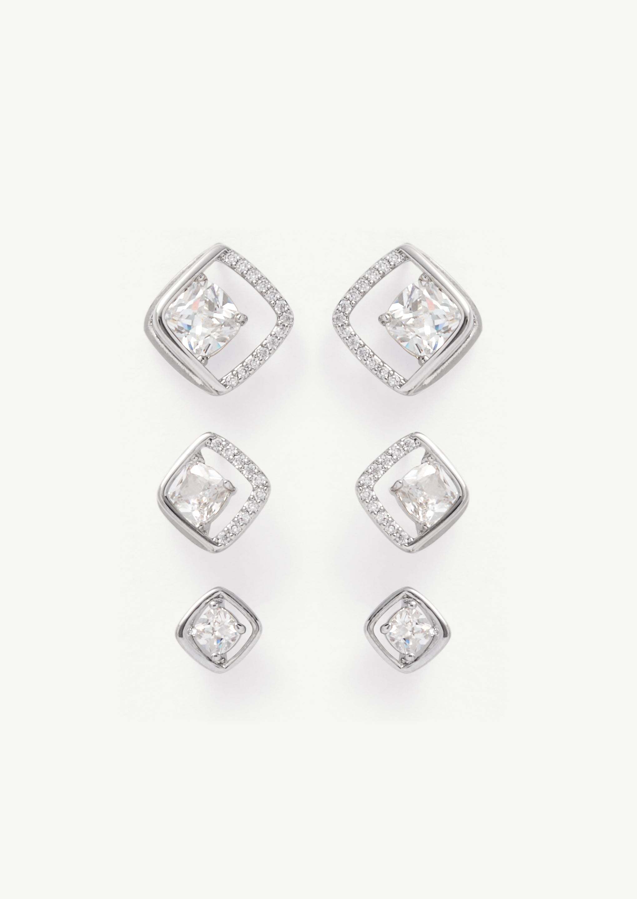 Square Pave Stud Earrings Set