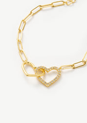 Pave Heart Together Chain Bracelet