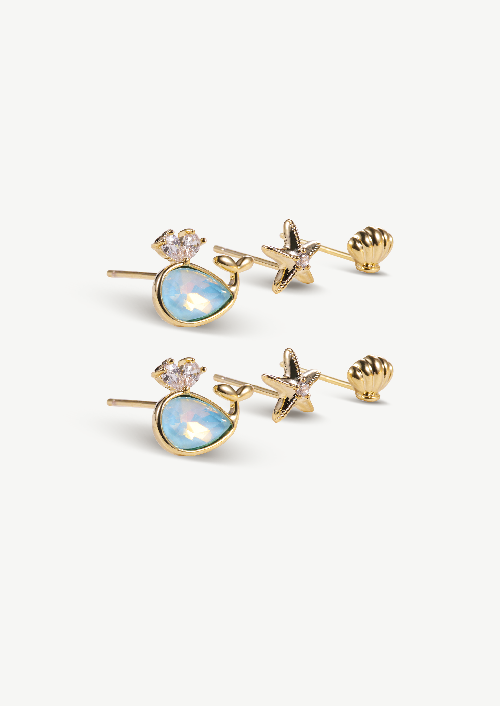 Whale Starfish Shell Stud Earring Set