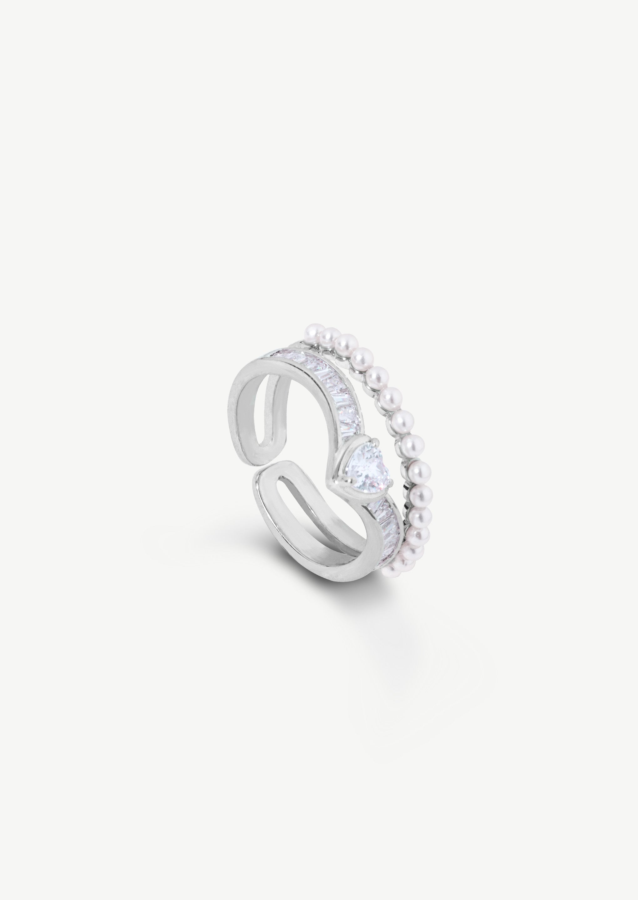 Double Pearl Heart Ring