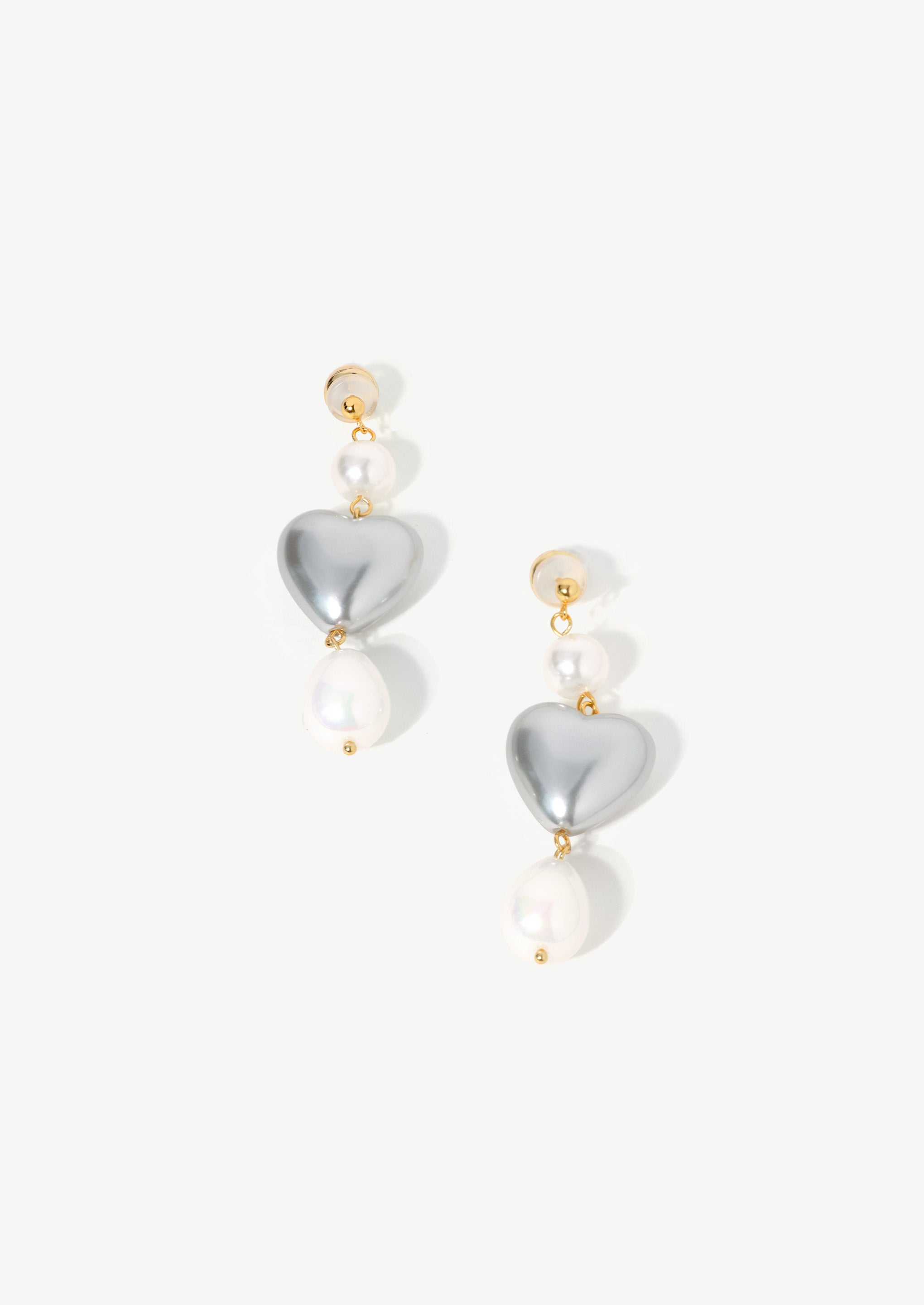 Pearl Heart Triple Drop Earrings