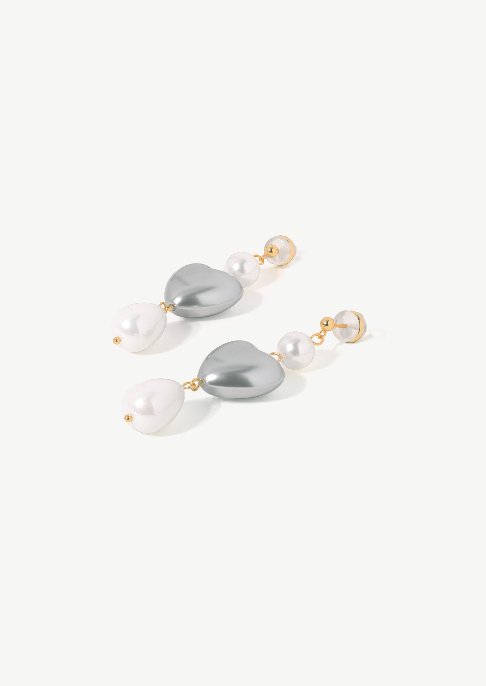 Pearl Heart Triple Drop Earrings