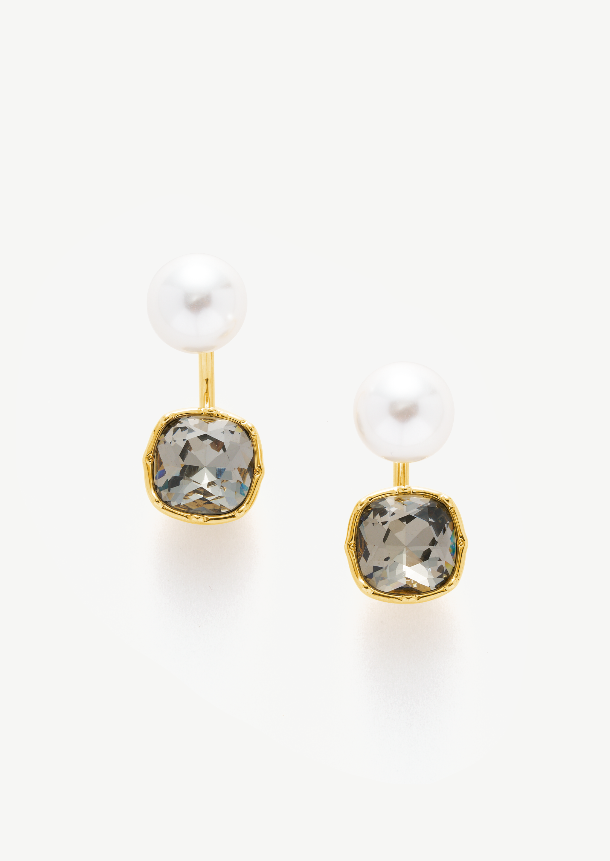 Square Gemstone Pearl Stud Earrings