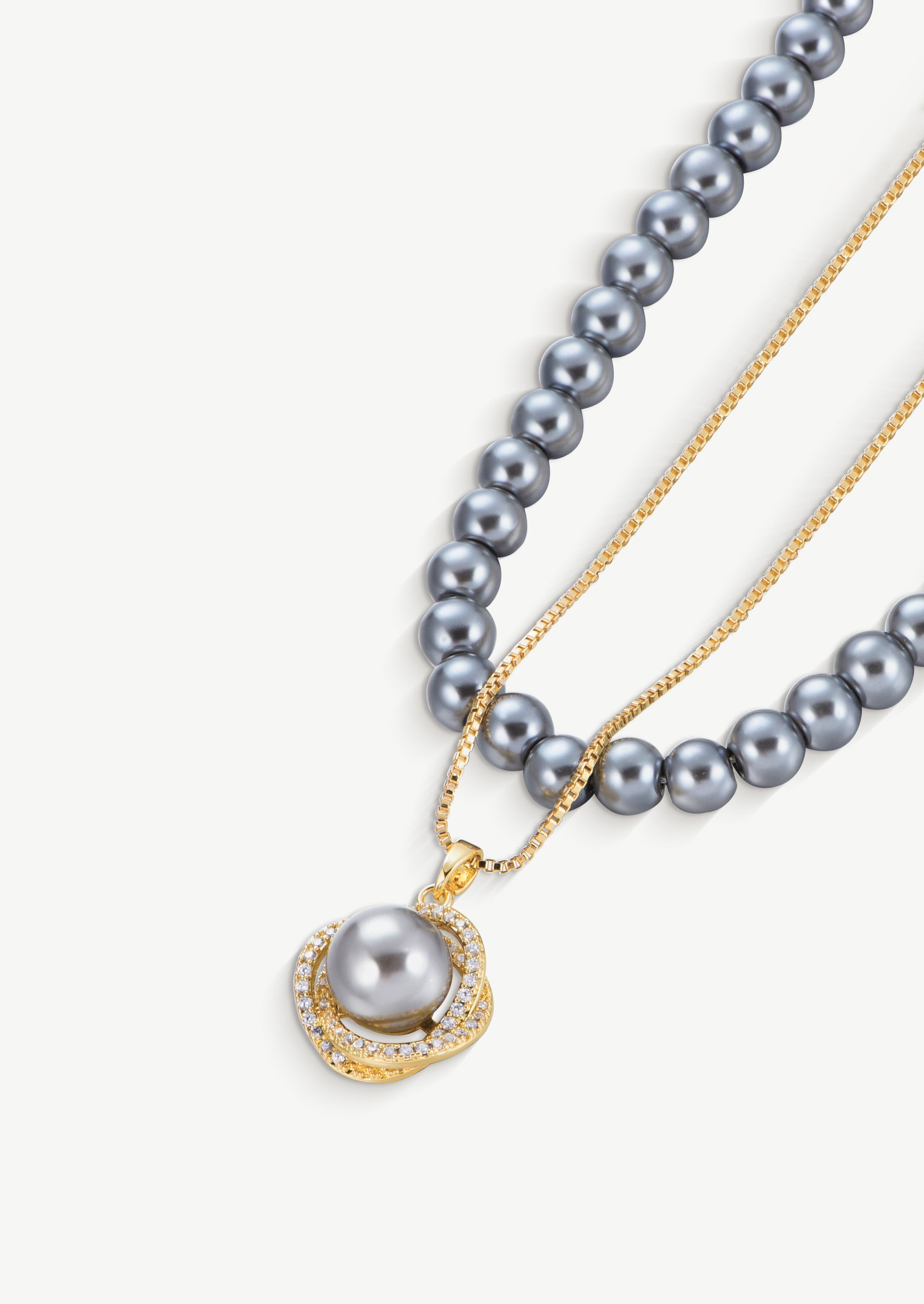 Double Pearl Beaded Pendant Necklace