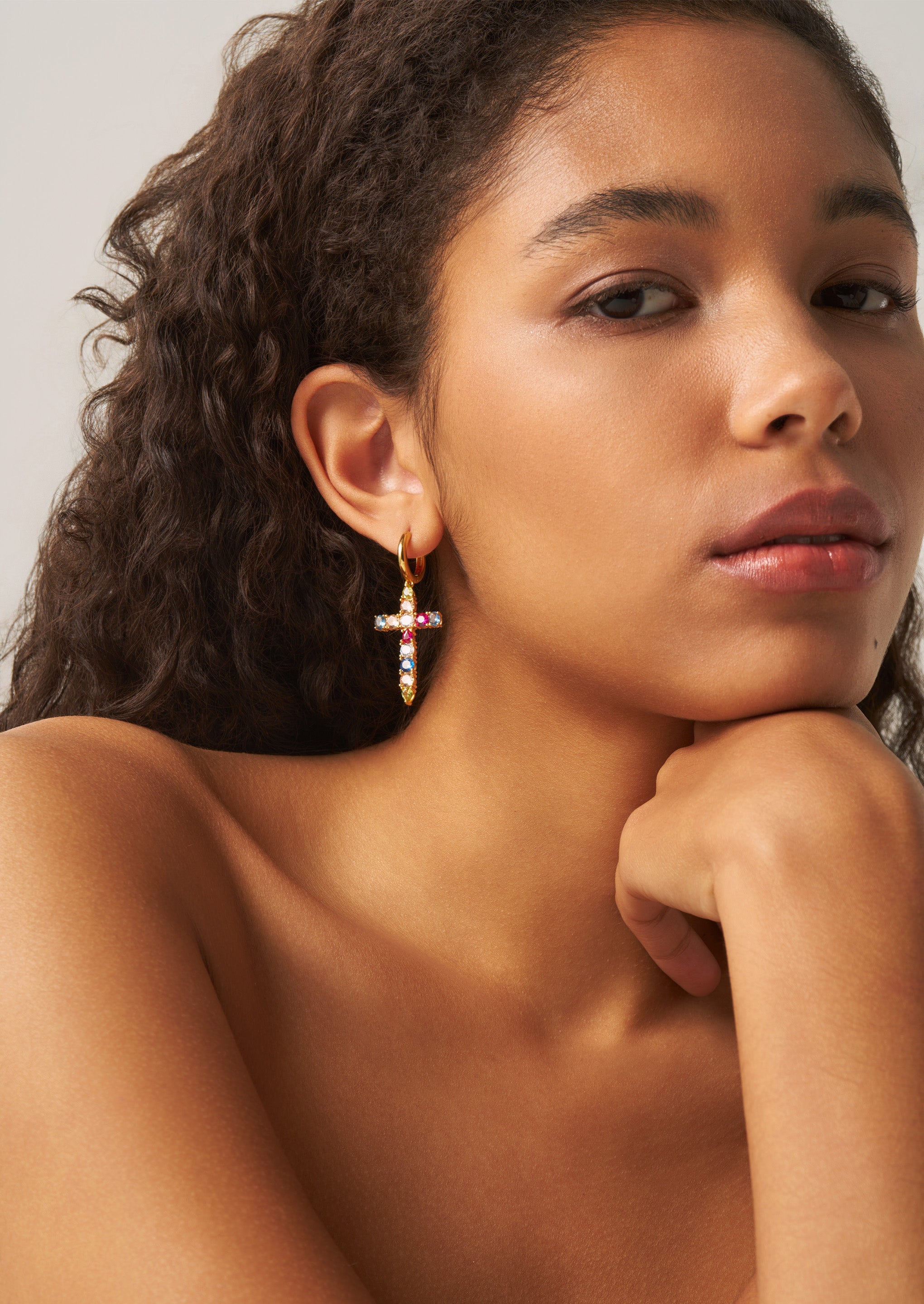 Cross Charm Hoop Earrings