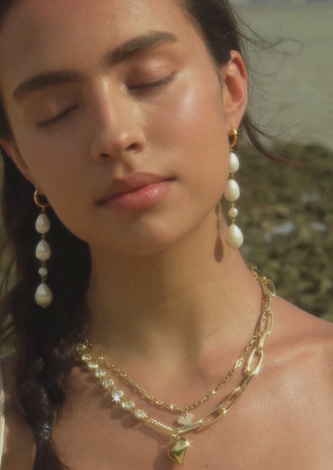 Pearl Drop Hoop Earrings