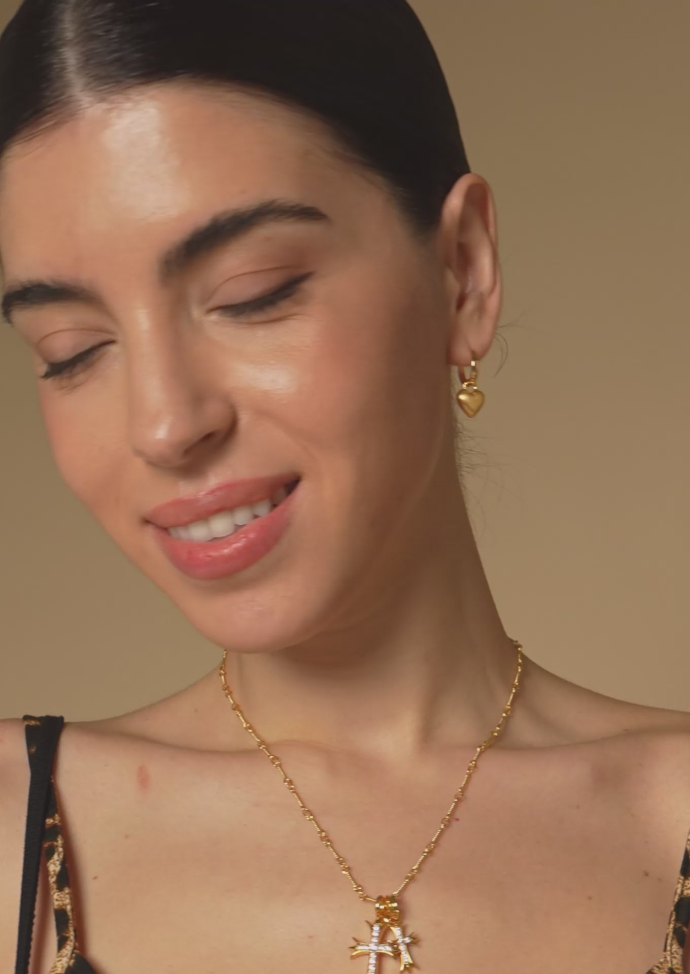 Dainty Heart Charm Hoop Earrings